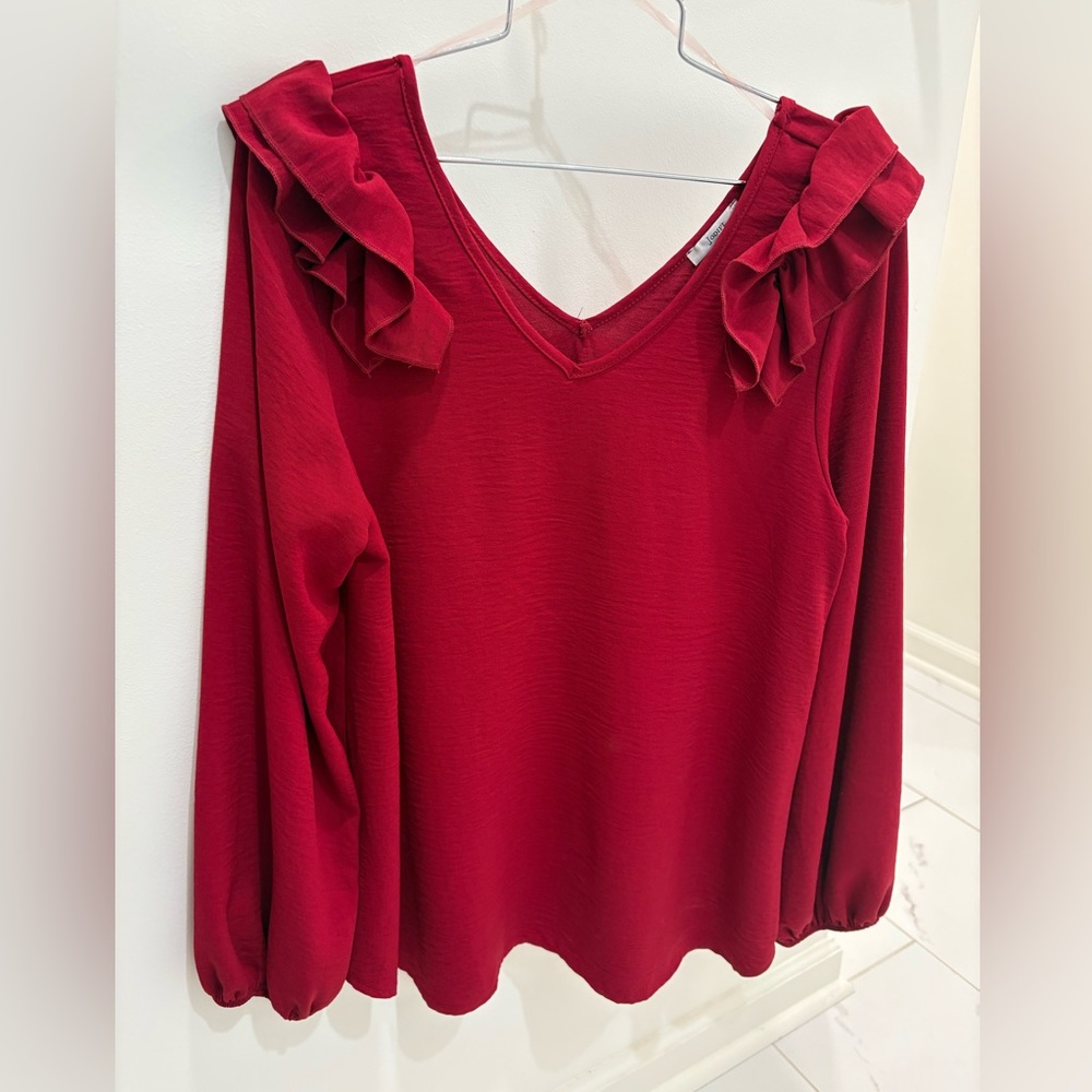 JODIFL Red Ruffle Blouse
